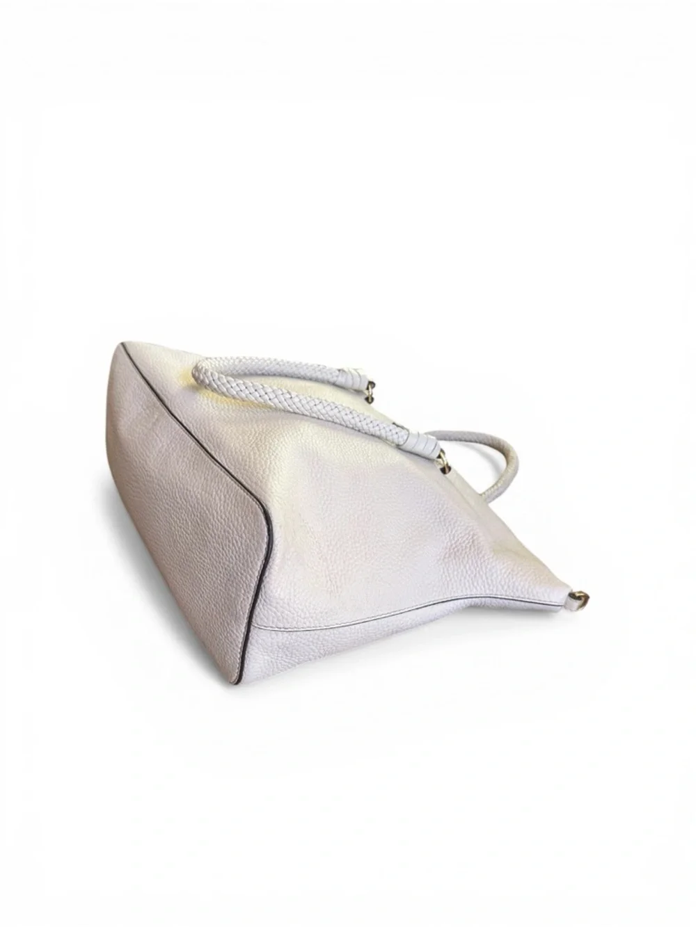 Tory Burch Pebbled Leather Ivory Satchel Tote Crossbody Bag w Dust Bag